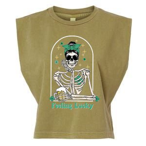 Dead Inside Feeling Lucky Skeleton Shamrocks Patrick's Day Great Gift Garment-Dyed Women's Muscle Tee