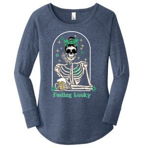 Dead Inside Feeling Lucky Skeleton Shamrocks Patrick's Day Great Gift Women's Perfect Tri Tunic Long Sleeve Shirt