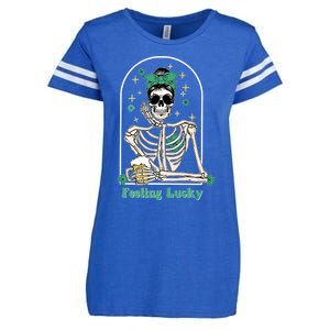 Dead Inside Feeling Lucky Skeleton Shamrocks Patrick's Day Great Gift Enza Ladies Jersey Football T-Shirt