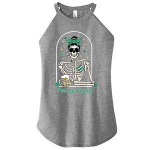 Dead Inside Feeling Lucky Skeleton Shamrocks Patrick's Day Great Gift Women's Perfect Tri Rocker Tank