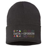 Data Is Greater Than Opinion Funny Data Science Statistics Sustainable Knit Beanie