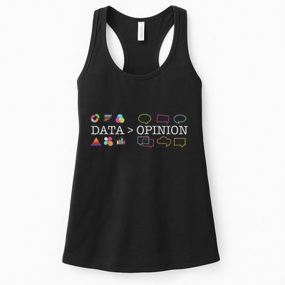 Data Is Greater Than Opinion Funny Data Science Statistics Women's Racerback Tank