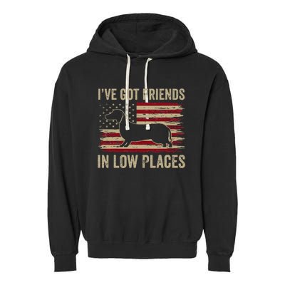 Dachshund Ive Got Friends In Low Places Wiener Dog Vintage Garment-Dyed Fleece Hoodie