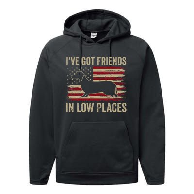 Dachshund Ive Got Friends In Low Places Wiener Dog Vintage Performance Fleece Hoodie