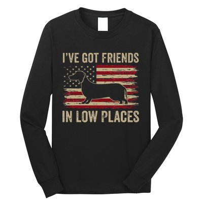 Dachshund Ive Got Friends In Low Places Wiener Dog Vintage Long Sleeve Shirt