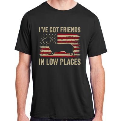 Dachshund Ive Got Friends In Low Places Wiener Dog Vintage Adult ChromaSoft Performance T-Shirt