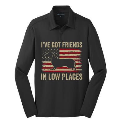 Dachshund Ive Got Friends In Low Places Wiener Dog Vintage Silk Touch Performance Long Sleeve Polo