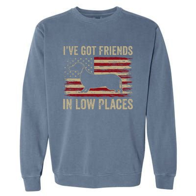 Dachshund Ive Got Friends In Low Places Wiener Dog Vintage Garment-Dyed Sweatshirt