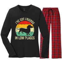 Dachshund IVe Got Friends In Low Places Wiener Dog Vintage Women's Long Sleeve Flannel Pajama Set 