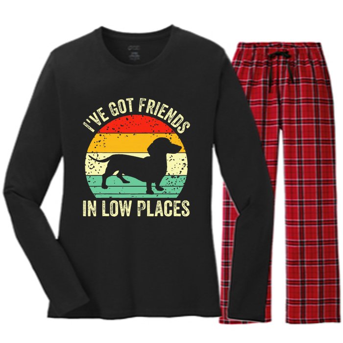 Dachshund IVe Got Friends In Low Places Wiener Dog Vintage Women's Long Sleeve Flannel Pajama Set 