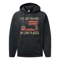 Dachshund I've Got Friends In Low Places Wiener Dog Vintage Performance Fleece Hoodie