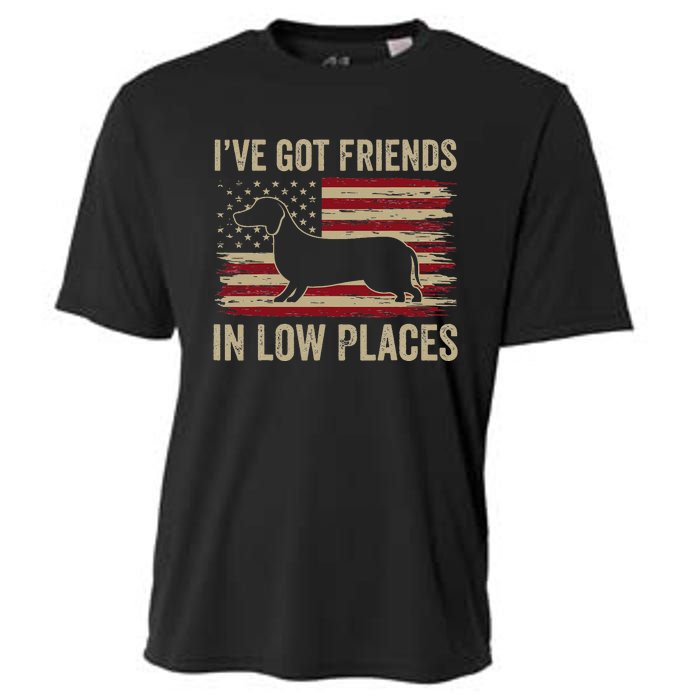 Dachshund I've Got Friends In Low Places Wiener Dog Vintage Cooling Performance Crew T-Shirt