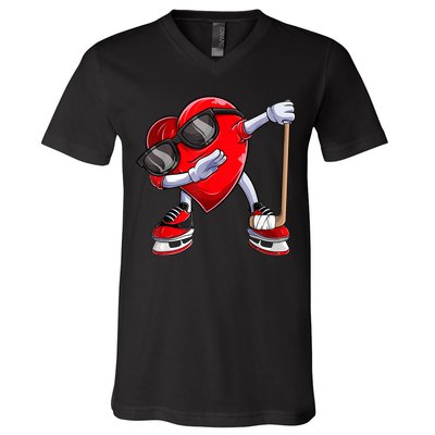 Dabbing Ice Hockey Heart Gift For Valentine's Day Men Boys Kids Gift V-Neck T-Shirt