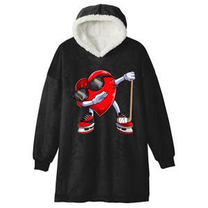 Dabbing Ice Hockey Heart Gift For Valentine's Day Men Boys Kids Gift Hooded Wearable Blanket