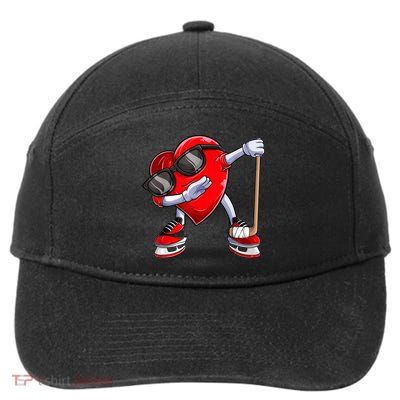 Dabbing Ice Hockey Heart Gift For Valentine's Day Men Boys Kids Gift 7-Panel Snapback Hat