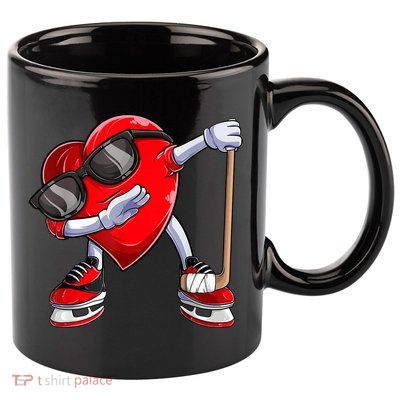 Dabbing Ice Hockey Heart Gift For Valentine's Day Men Boys Kids Gift 11oz C Handle Ceramic Mug