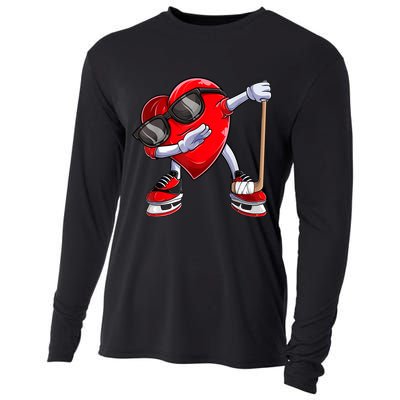 Dabbing Ice Hockey Heart Gift For Valentine's Day Men Boys Kids Gift Cooling Performance Long Sleeve Crew