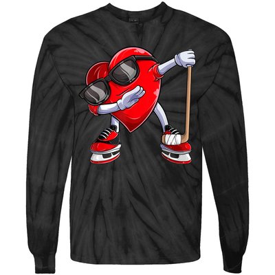 Dabbing Ice Hockey Heart Gift For Valentine's Day Men Boys Kids Gift Tie-Dye Long Sleeve Shirt