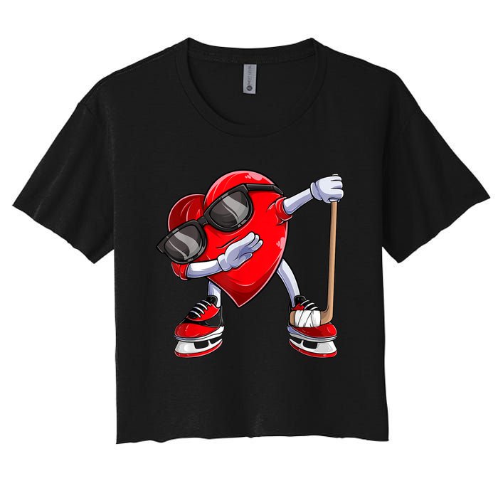 Dabbing Ice Hockey Heart Gift For Valentine's Day Men Boys Kids Gift Women's Crop Top Tee