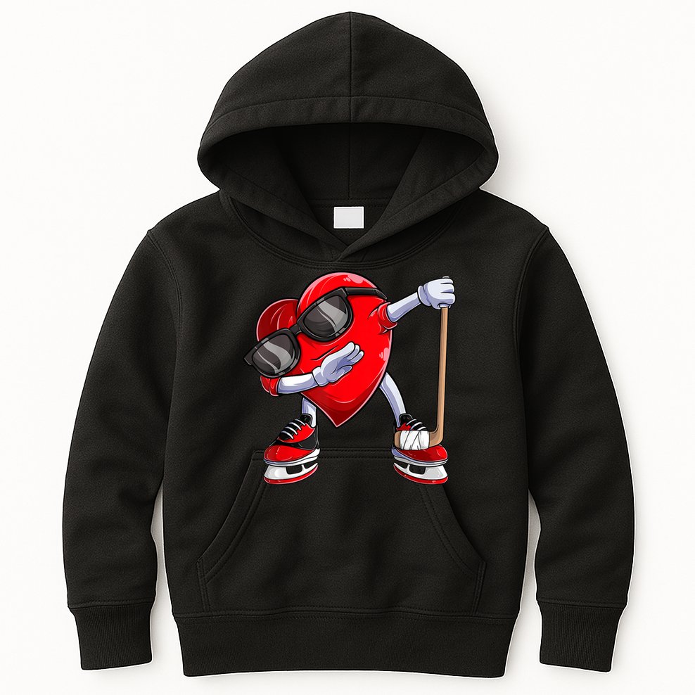 Dabbing Ice Hockey Heart Gift For Valentine's Day Men Boys Kids Gift Kids Hoodie