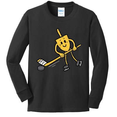 Dreidel Ice Hockey Hanukkah Chanukah Jewish Kids Long Sleeve Shirt