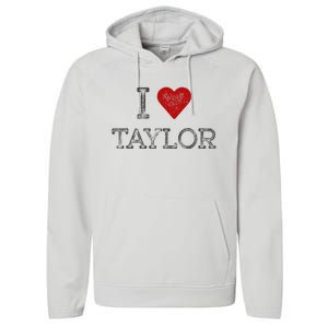 Distressed I Heart Michigan I Love Taylor Performance Fleece Hoodie