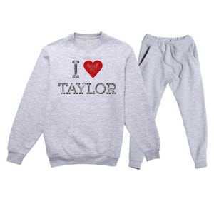 Distressed I Heart Michigan I Love Taylor Premium Crewneck Sweatsuit Set