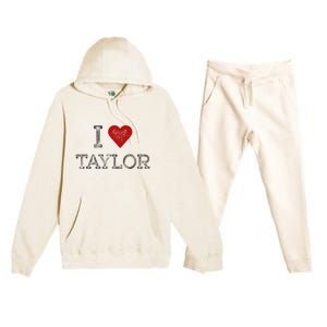 Distressed I Heart Michigan I Love Taylor Premium Hooded Sweatsuit Set