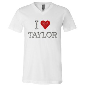 Distressed I Heart Michigan I Love Taylor V-Neck T-Shirt