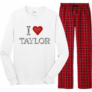 Distressed I Heart Michigan I Love Taylor Long Sleeve Pajama Set