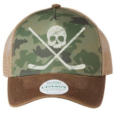 Distressed Ice Hockey Goon Pirate Skull Sticks Legacy Tie Dye Trucker Hat