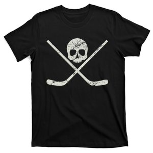 Distressed Ice Hockey Goon Pirate Skull Sticks T-Shirt