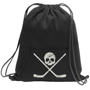 Distressed Ice Hockey Goon Pirate Skull Sticks Sweatshirt Cinch Pack Bag