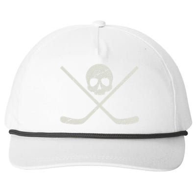 Distressed Ice Hockey Goon Pirate Skull Sticks Snapback Five-Panel Rope Hat