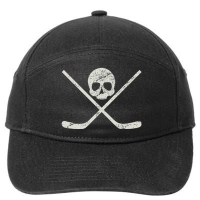 Distressed Ice Hockey Goon Pirate Skull Sticks 7-Panel Snapback Hat