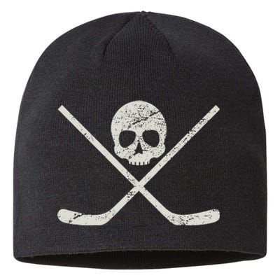 Distressed Ice Hockey Goon Pirate Skull Sticks Sustainable Beanie