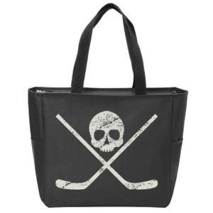 Distressed Ice Hockey Goon Pirate Skull Sticks Zip Tote Bag