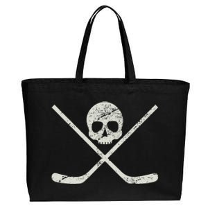 Distressed Ice Hockey Goon Pirate Skull Sticks Cotton Canvas Jumbo Tote