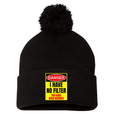 Danger I Have No FIlter Pom Pom 12in Knit Beanie