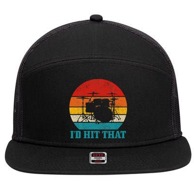 Drummer ID Hit That Funny Gift Drum Set Drumming Vintage 7 Panel Mesh Trucker Snapback Hat