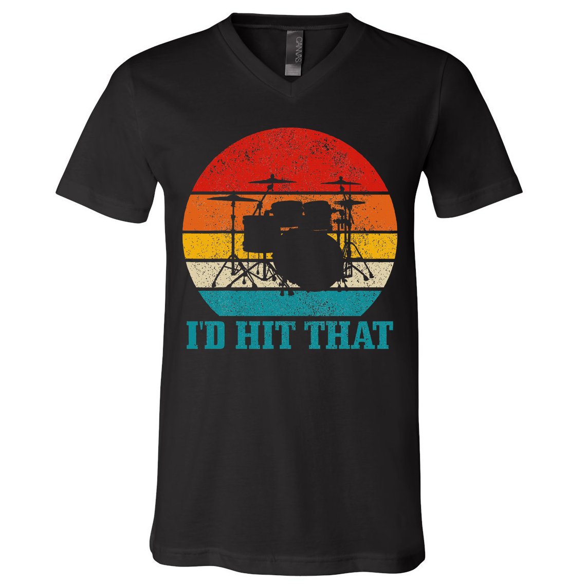 Drummer ID Hit That Funny Gift Drum Set Drumming Vintage V-Neck T-Shirt