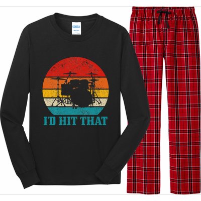 Drummer ID Hit That Funny Gift Drum Set Drumming Vintage Long Sleeve Pajama Set