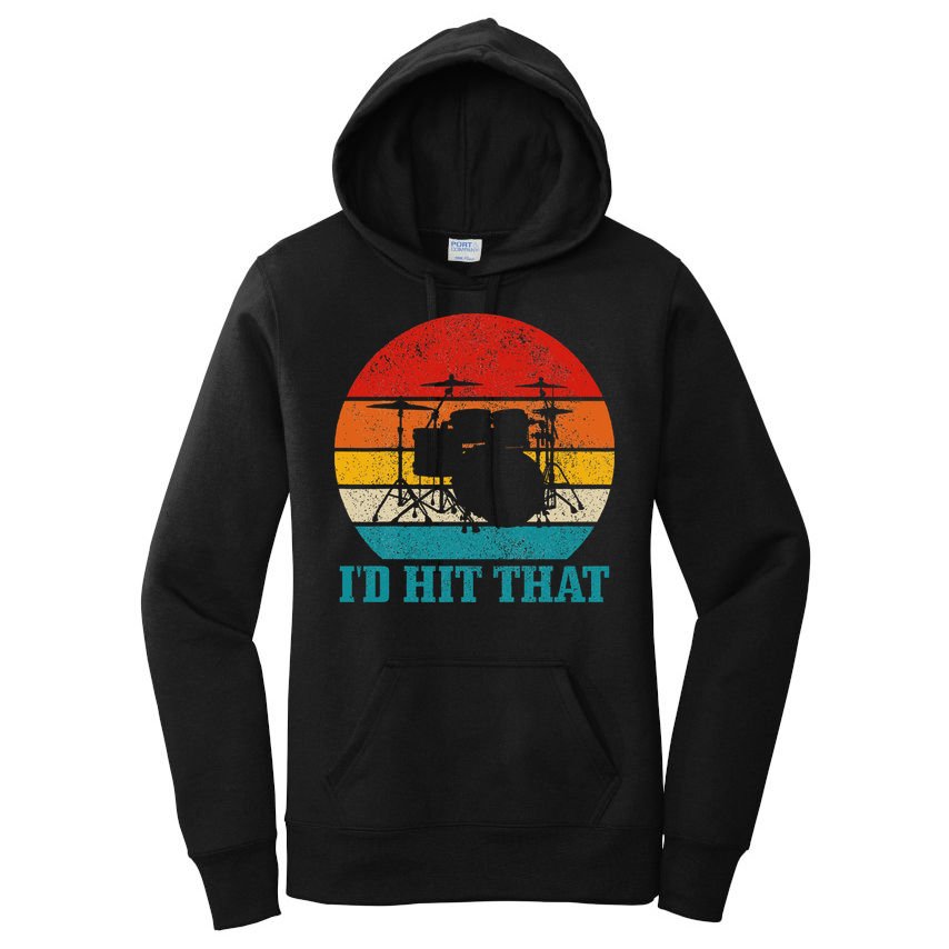 Drummer ID Hit That Funny Gift Drum Set Drumming Vintage Women's Pullover Hoodie