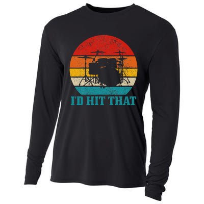 Drummer ID Hit That Funny Gift Drum Set Drumming Vintage Cooling Performance Long Sleeve Crew