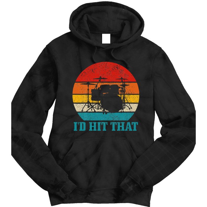 Drummer ID Hit That Funny Gift Drum Set Drumming Vintage Tie Dye Hoodie