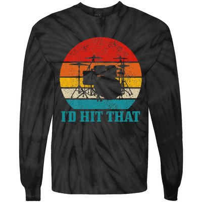 Drummer ID Hit That Funny Gift Drum Set Drumming Vintage Tie-Dye Long Sleeve Shirt