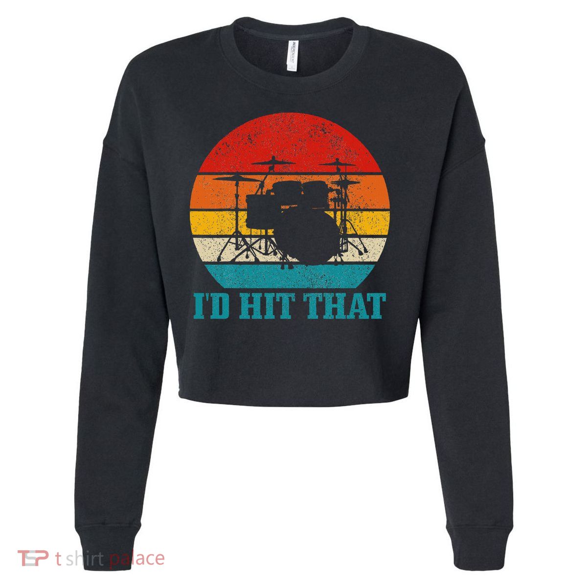 Drummer ID Hit That Funny Gift Drum Set Drumming Vintage Cropped Pullover Crew