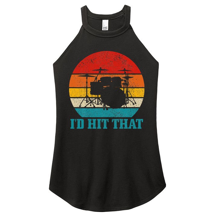 Drummer ID Hit That Funny Gift Drum Set Drumming Vintage Women's Perfect Tri Rocker Tank