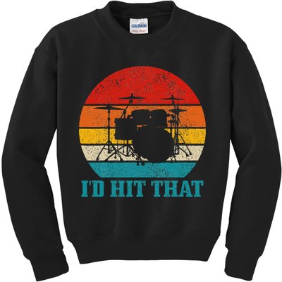 Drummer ID Hit That Funny Gift Drum Set Drumming Vintage Kids Sweatshirt