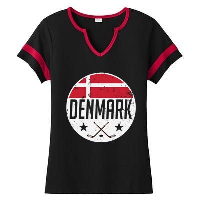 Denmark Ice Hockey Flag Jersey Supporter Danish Fan Gift Ladies Halftime Notch Neck Tee